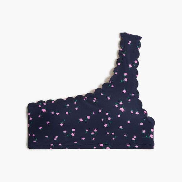 J. Crew Other - J Crew Antique Navy Lotus Floral Print One Strap Scalloped Bikini Top Medium